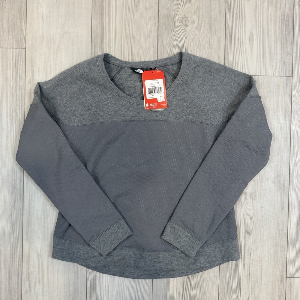 NWT The North Face Womens‎ Large Recover-Up Crew Sweater Sweatshirt Gray Quilted